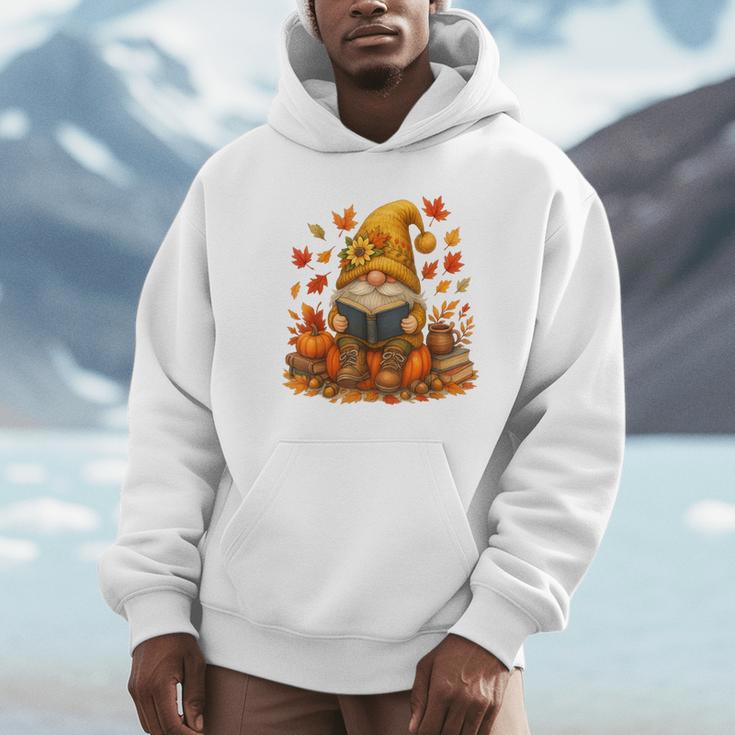 Cute Autumn Gnome Reading Pumpkin Book Lover Unisex Hoodie