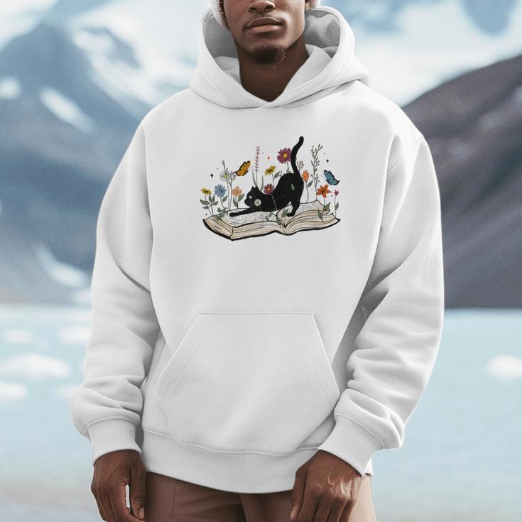 Cute Cat Flower Garden Book Kitty Reading Floral Men Women Girls Kids Unisex Hoodie