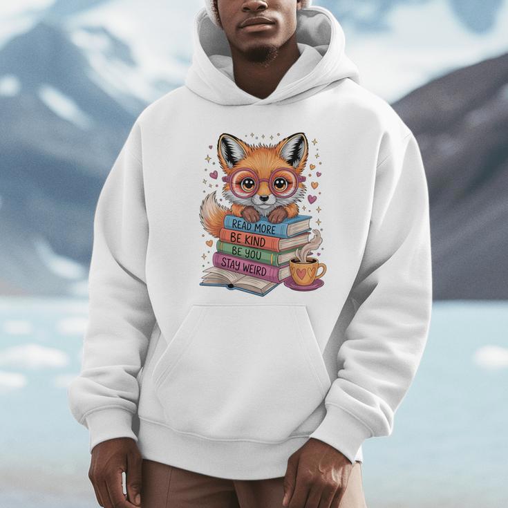 Cute Fox Read More Be Kind Stay Weird Reader Geek Book Lover Unisex Hoodie