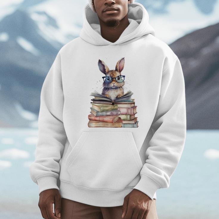 Cute Reading Bunny With Glasses Books Bookworm Reader Book Premium Tri-Blend Unisex Hoodie