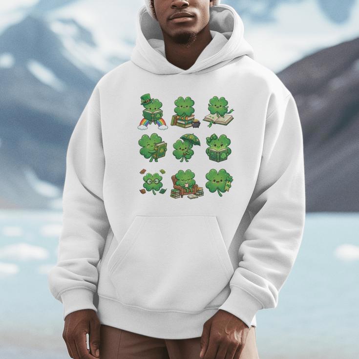 Cute Shamrock Reading St Patricks Day Teacher Book Lovers Unisex Hoodie