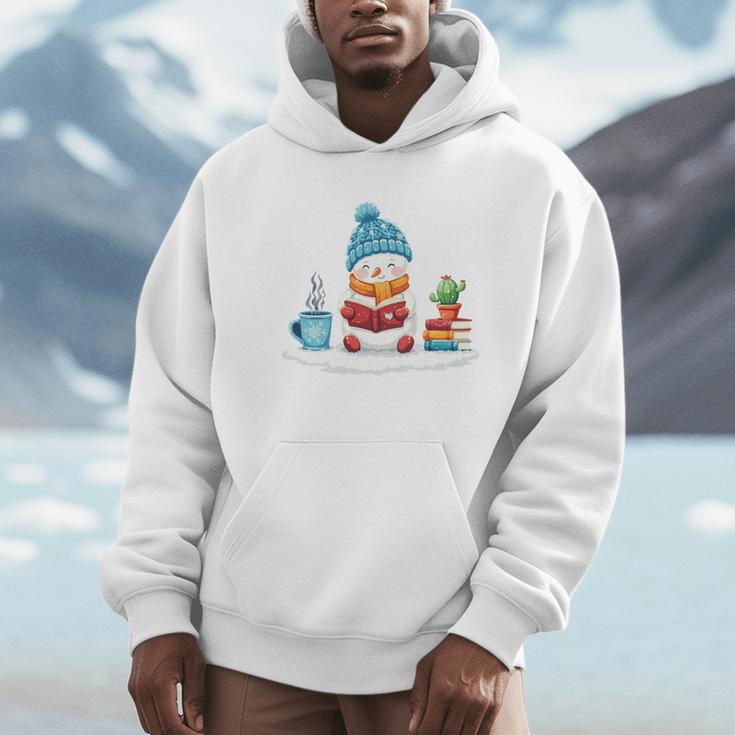 Cute Winter Cozy Snowman Reading Book Lovers Xmas Snowman Unisex Hoodie