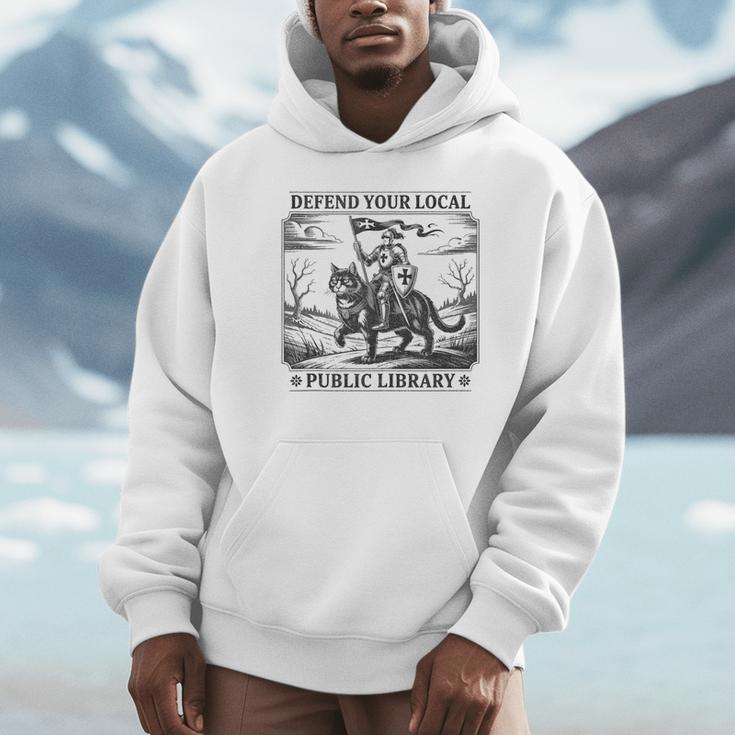 Defend Your Local Public Library Cat Knight Book Lover Unisex Hoodie