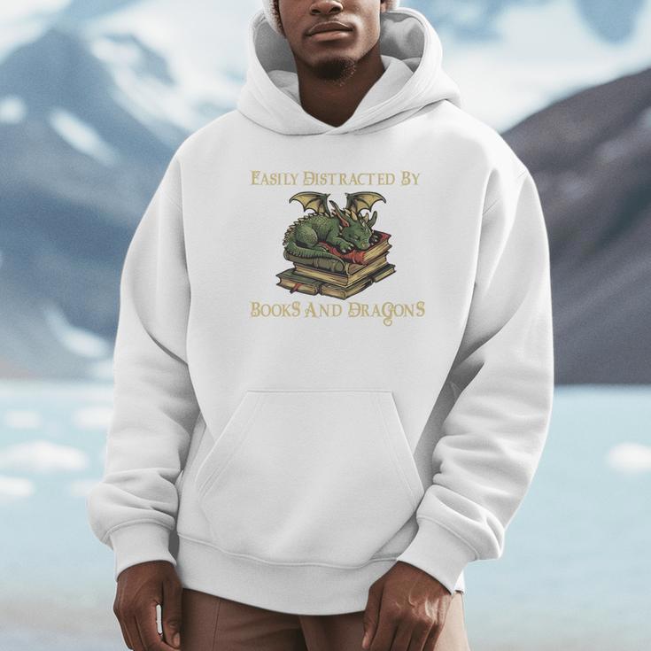 Easily Distracted By Books And Dragons Graphic Premium Unisex Hoodie