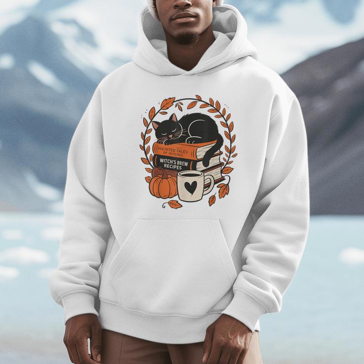 Fall Book Teacher Cat Books Halloween Autumn Librarian Unisex Hoodie