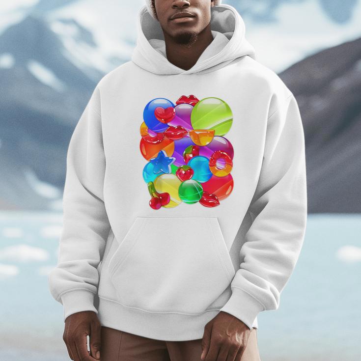 Frutiger Aero Aesthetic Tech Orb Pattern Heart Cherry Lips Raglan Baseball Tee Unisex Hoodie