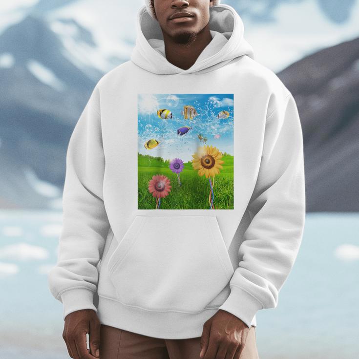 Frutiger Aero Aesthetic Tech Scenery Fishes Sunflower Raglan Baseball Tee Unisex Hoodie Frutiger Aero Aesthetic Tech Scenery Fishes Sunflower Raglan Baseball Tee Unisex Hoodie
