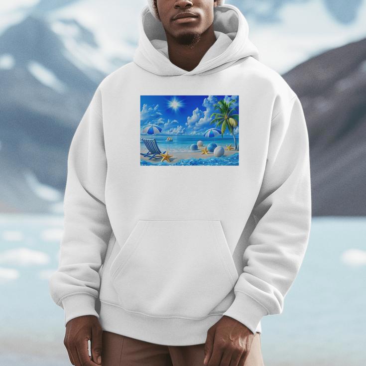 Frutiger Aero Beach Y2k Aesthetic Palm Tree Sand Ocean Premium Unisex Hoodie