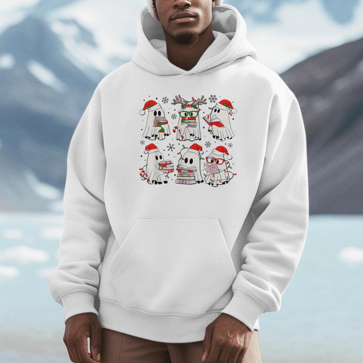 Ghost Book Reading Christmas Books Lover Teacher Kids Unisex Hoodie