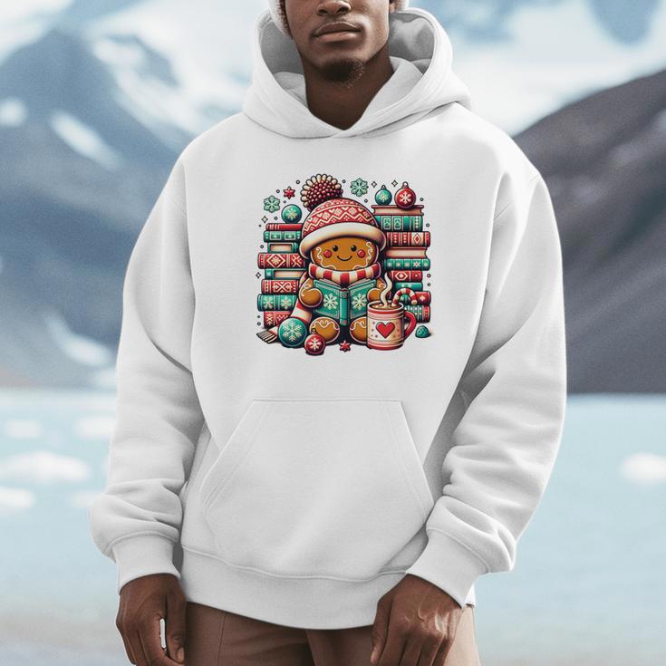 Gingerbread Reading Book Lovers Christmas Bookworm Librarian Premium Unisex Hoodie