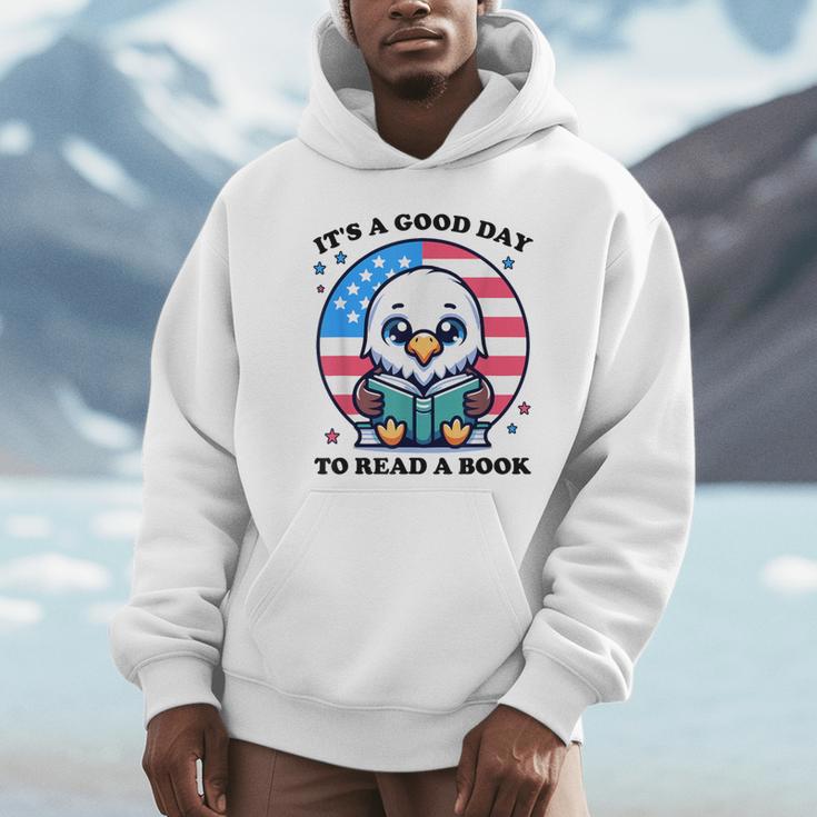 A Good Day To Read a Book Reading Eagle With American Flag Unisex Hoodie A Good Day To Read a Book Reading Eagle With American Flag Unisex Hoodie