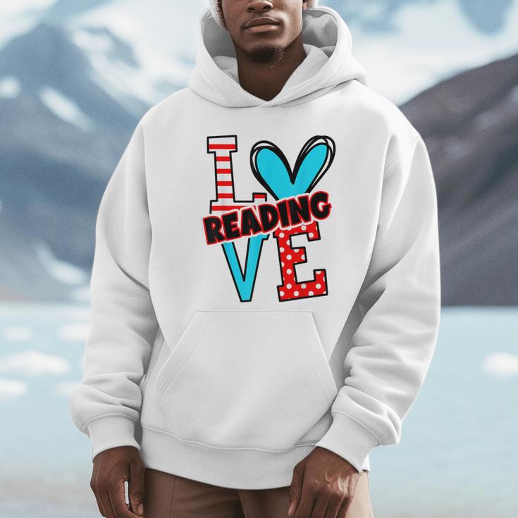 I Heart Books Love Reading Red And Stripe Animated Cat For Men Women Girls Kids Unisex Hoodie