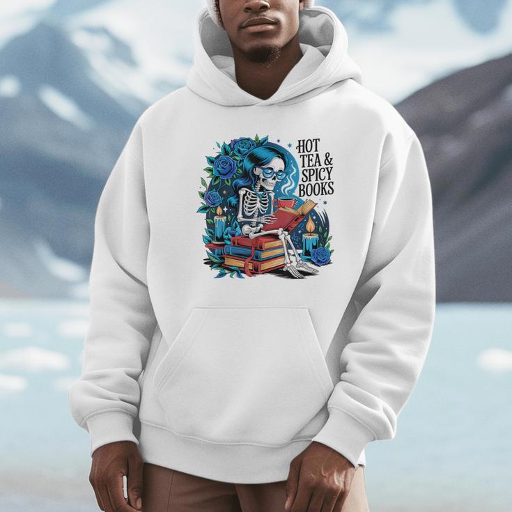 Hot Tea & Spicy Books Skeleton Reader Unisex Hoodie Hot Tea & Spicy Books Skeleton Reader Unisex Hoodie