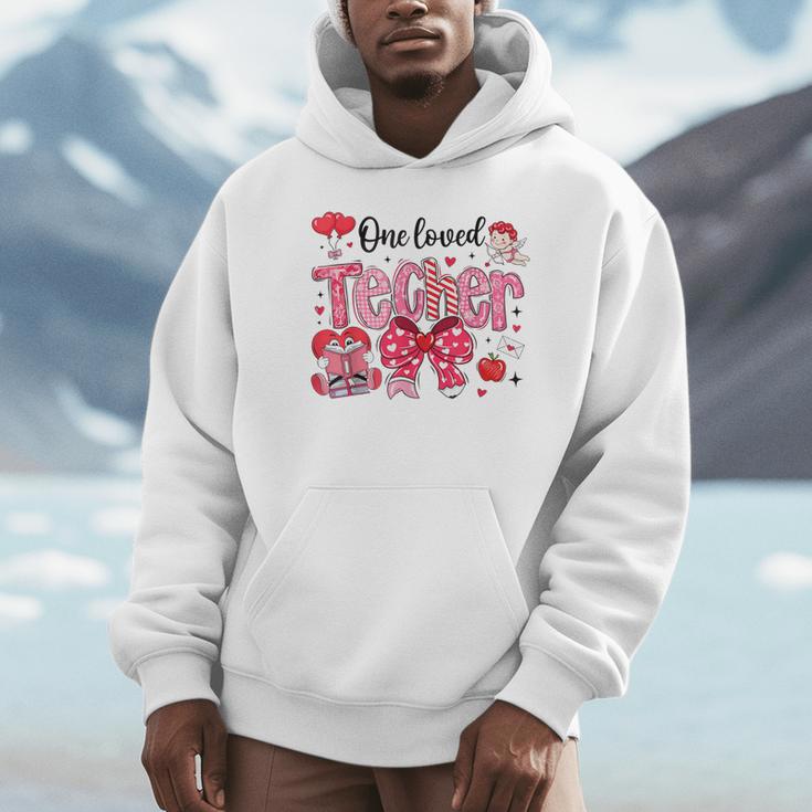 HUGvyn One Loved Teacher Valentine Book Heart Reading Bow Unisex Hoodie