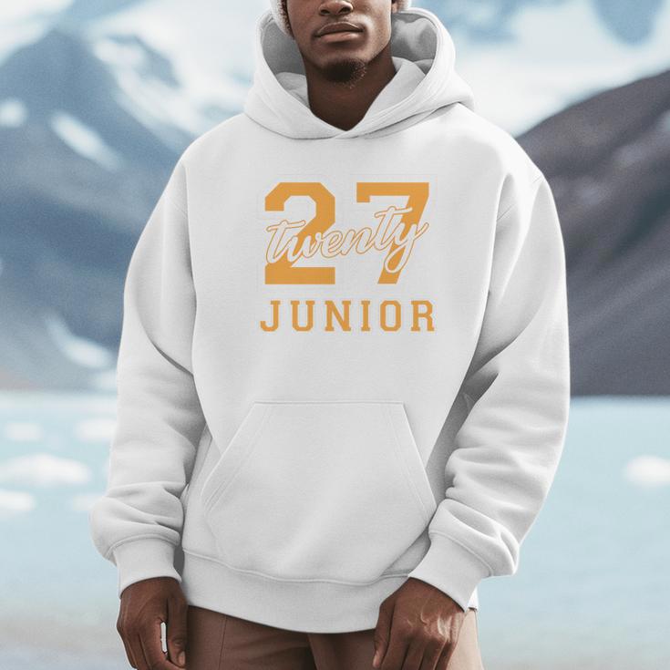 Junior Class 2027 Graduation Back To School Orange Letters Premium Tri-Blend Unisex Hoodie