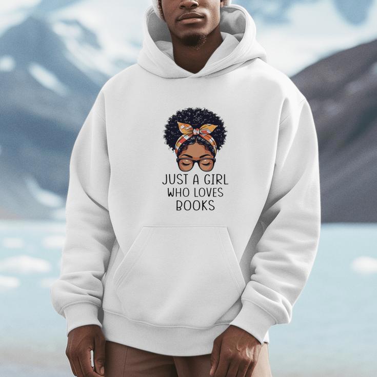 Just a Girl Who Loves Books Messy Bun Black Women Reading Unisex Hoodie