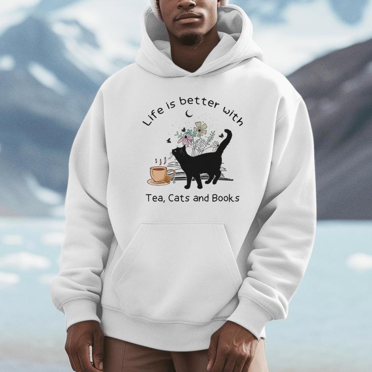 Life Is Better With Tea Cats And Books Cat Sayings Unisex Hoodie Life Is Better With Tea Cats And Books Cat Sayings Unisex Hoodie