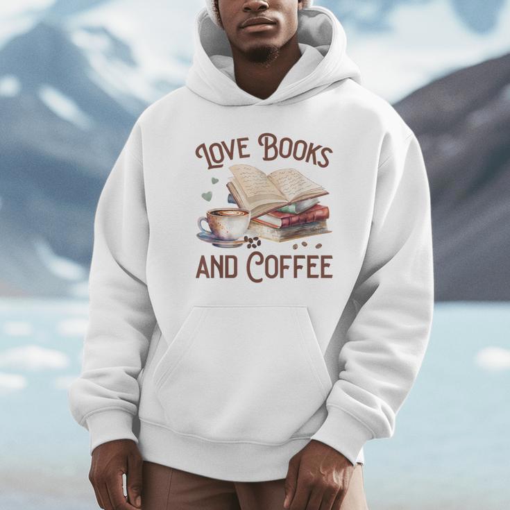 Love Books And Coffee Books Reading Coffee Drinking Unisex Hoodie