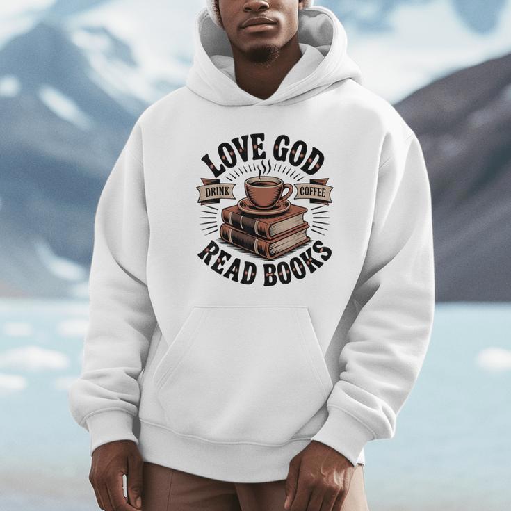 Love God Drink Coffee Read Books – Vintage Spiritual Reading Unisex Hoodie