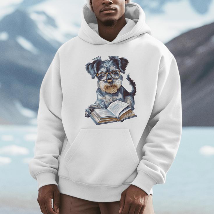 Nerdy Schnauzer Dog Book Lover Glasses Cute Pet For Men Women Kids Unisex Hoodie