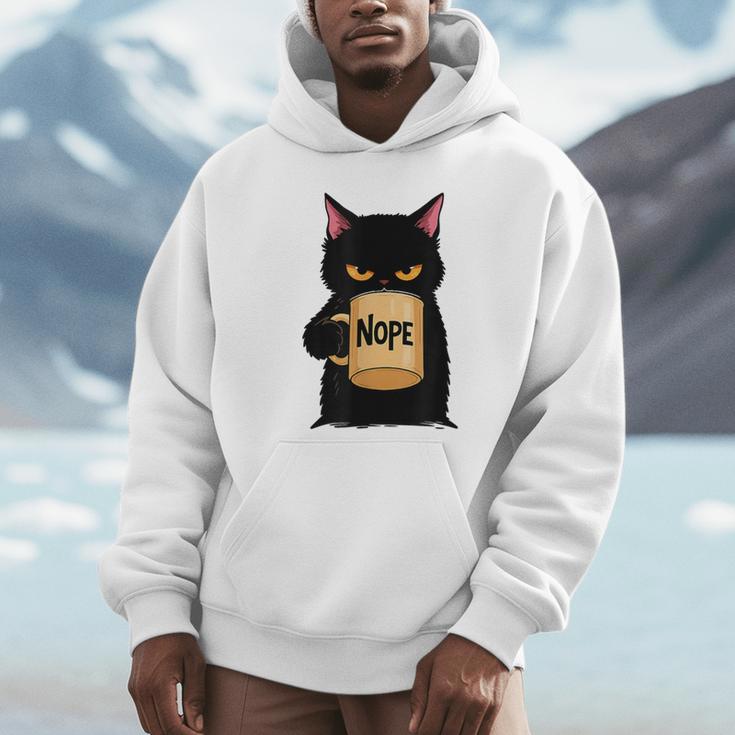 Nope Coffee Cat – Introvert Humor Monday Kitty Unisex Hoodie