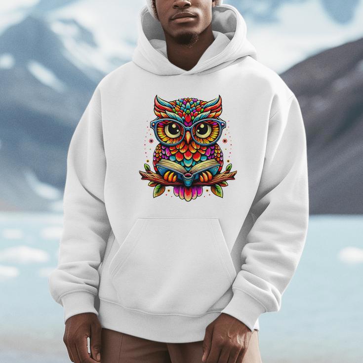Owl With Glasses And Book Reading Unisex Hoodie