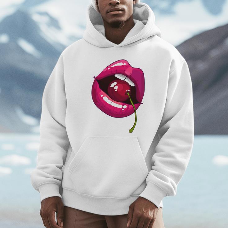 Rainbow Lips With a Cherry In The Mouth 80s Nostalgia Premium Tri-Blend Unisex Hoodie