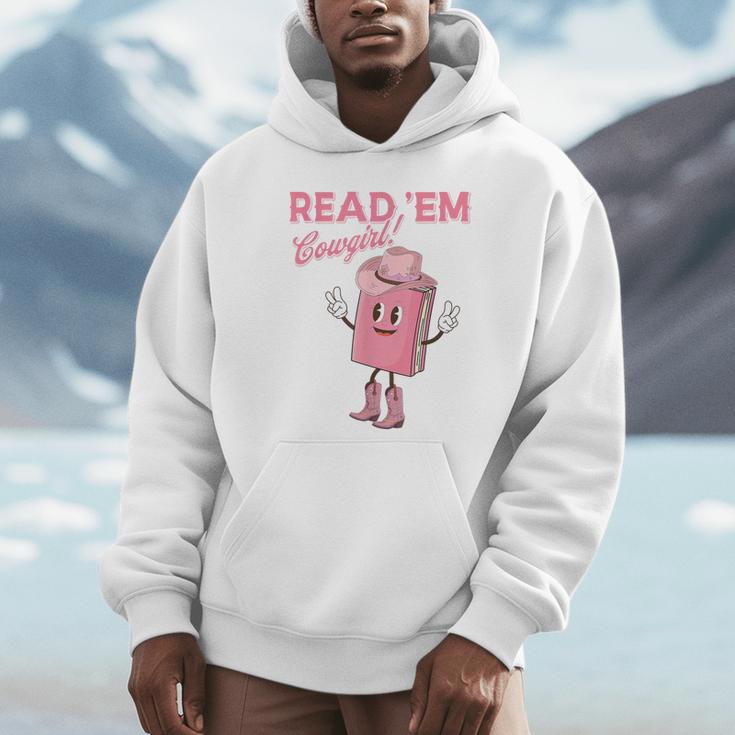 Read 'Em Western Cowgirl Retro Groovy Reading Books Unisex Hoodie Read 'Em Western Cowgirl Retro Groovy Reading Books Unisex Hoodie