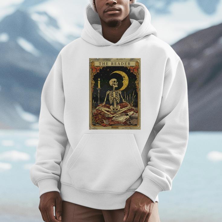 The Reader Tarot Card Book Lover Skeleton Art Goth Style Unisex Hoodie