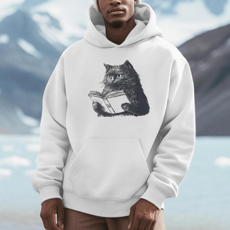 Reading Cat Cat Book Lover Unisex Hoodie