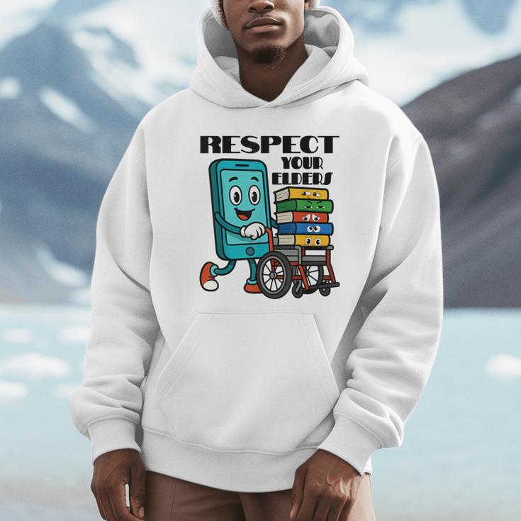 Respect Elders Cellphone Pushing Books In a Wheelchair Unisex Hoodie