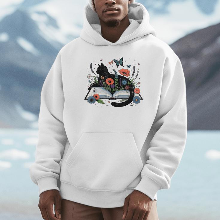 Retro Cute Cat Floral Book Librarian Vintage Floral Cat Book Unisex Hoodie Retro Cute Cat Floral Book Librarian Vintage Floral Cat Book Unisex Hoodie