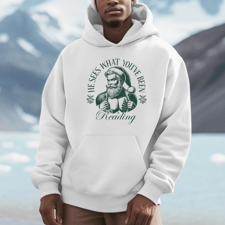 He Sees What You'Ve Been Reading Bookish Christmas Unisex Hoodie He Sees What You'Ve Been Reading Bookish Christmas Unisex Hoodie