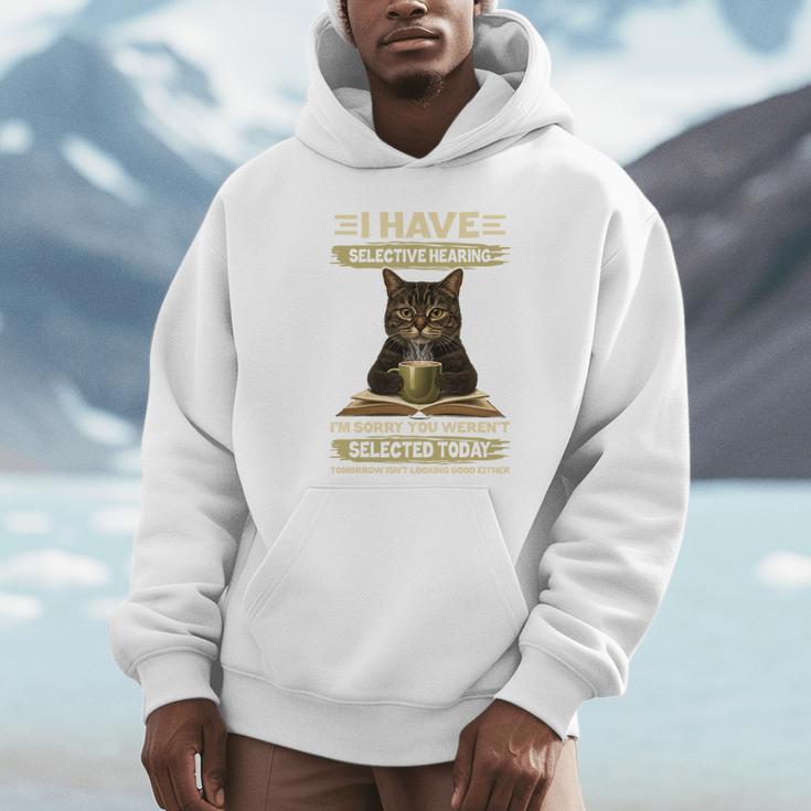 i Have Selective Hearing Cat Coffee Books Retro Unisex Hoodie i Have Selective Hearing Cat Coffee Books Retro Unisex Hoodie
