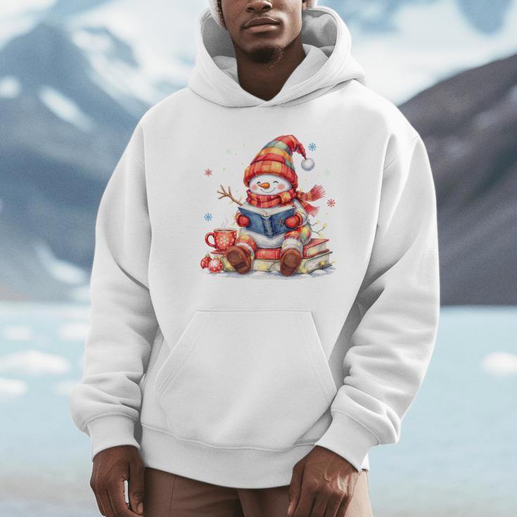 Snowman Reading Books Lovers Christmas Librarian Bookworm Unisex Hoodie