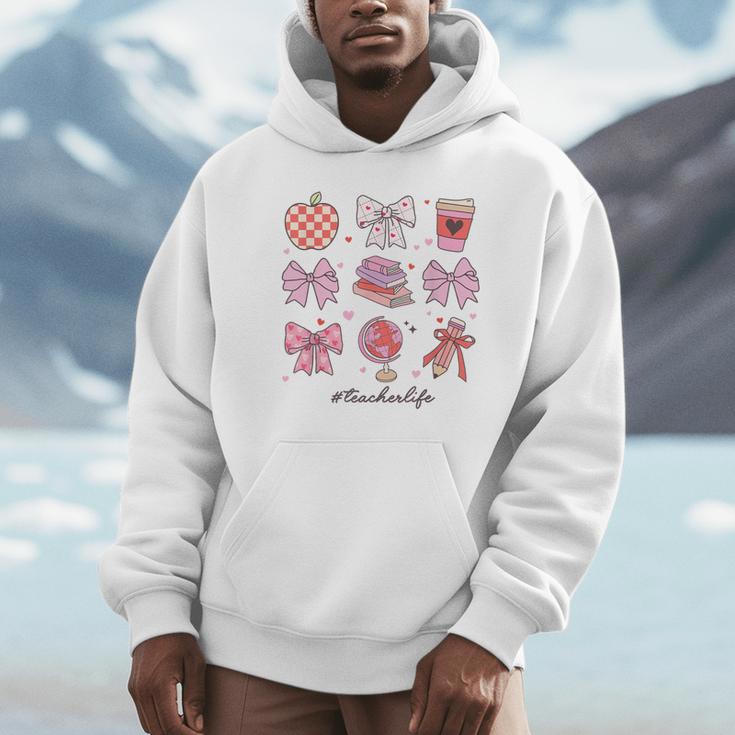 Valentine Teacher Cute Bows Apple Globe Pencil Books Art Unisex Hoodie