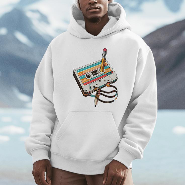 Vintage Cassette Tape And Pencil Nostalgia Party 70s 80s 90s Premium Unisex Hoodie