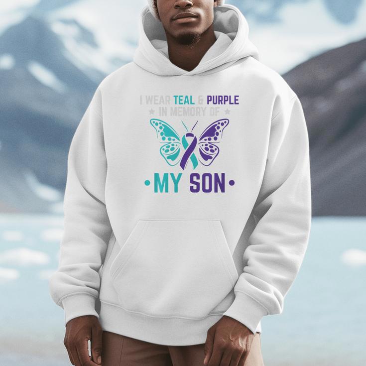 I Wear Teal Purple In Memory Of My Son Suicide Awareness Premium Tri-Blend Unisex Hoodie
