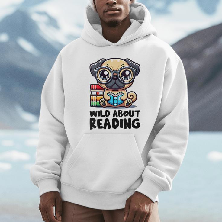 Wild About Reading Book Lover Pug Dog Unisex Hoodie Wild About Reading Book Lover Pug Dog Unisex Hoodie