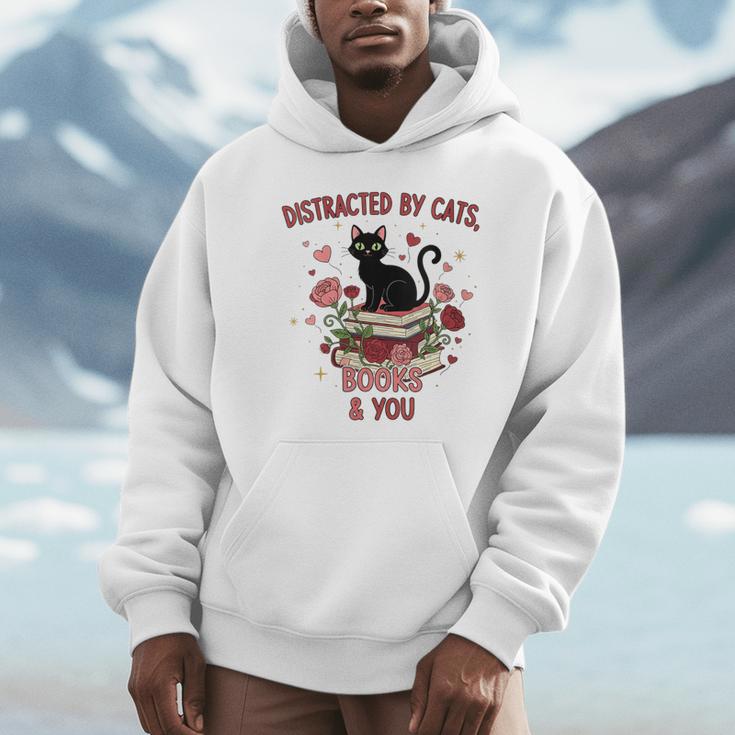 Women's Cat Books Romantic Floral Aesthetic Book Lover Cat Owner Unisex Hoodie