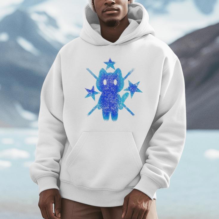 Yk2 Grunge Earthy Blue Cat With Stars Tomboy 90s Nostalgia Premium Tri-Blend Unisex Hoodie