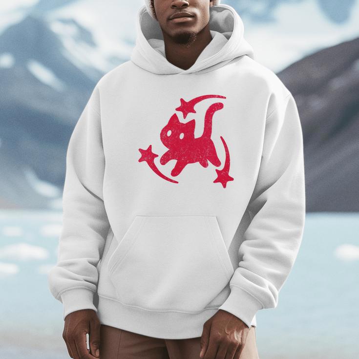 Yk2 Grunge Scary Cat With Shooting Stars 90s Nostalgia Unisex Hoodie
