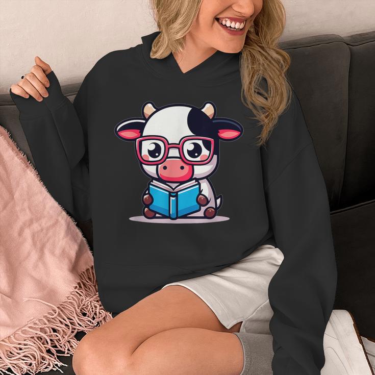 Adorable Book Lover Cow With Reading Glasses Cute Unisex Hoodie