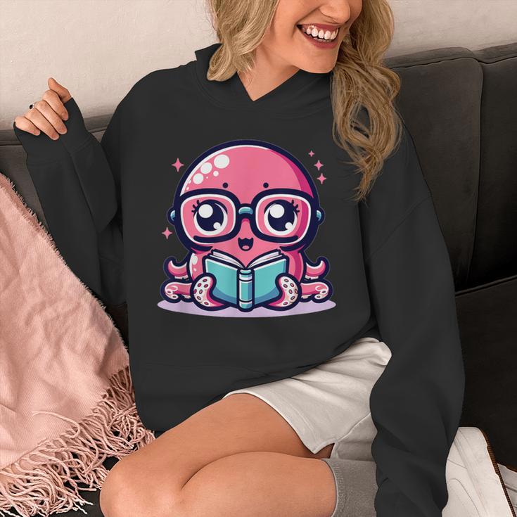 Adorable Book Lover Octopus With Reading Glasses Cute Unisex Hoodie