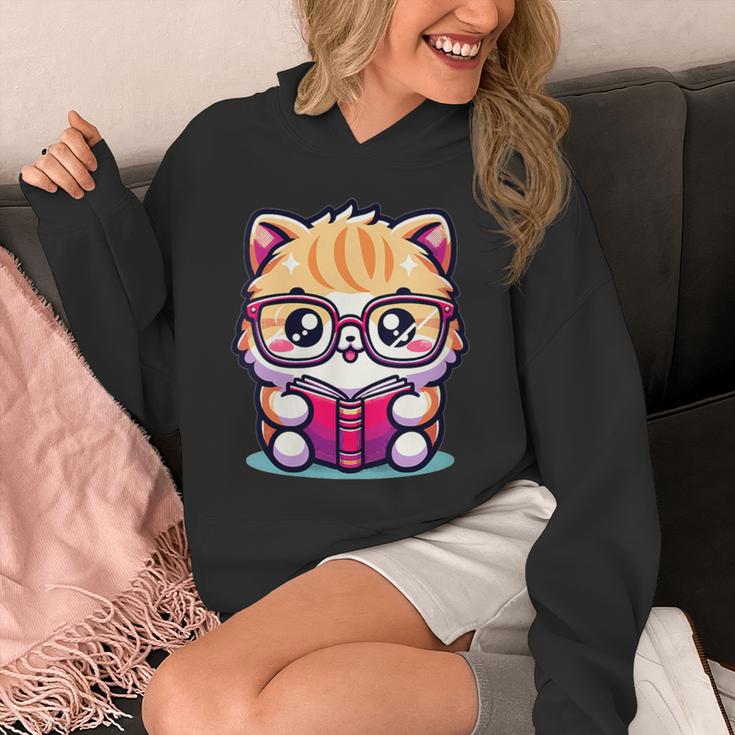 Adorable Book Lover Persian Cat With Reading Glasses Cute Unisex Hoodie