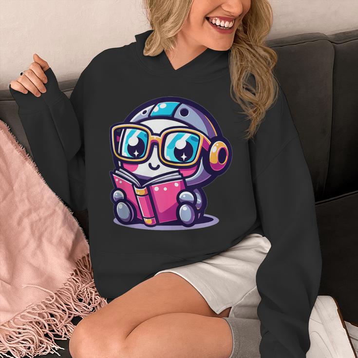 Adorable Book Lover Robot With Reading Glasses Cute Unisex Hoodie