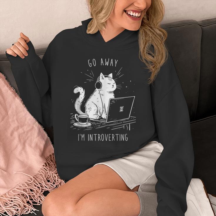 Antisocial Introvert Cat With Coffee On Computer Emo Goth Unisex Hoodie