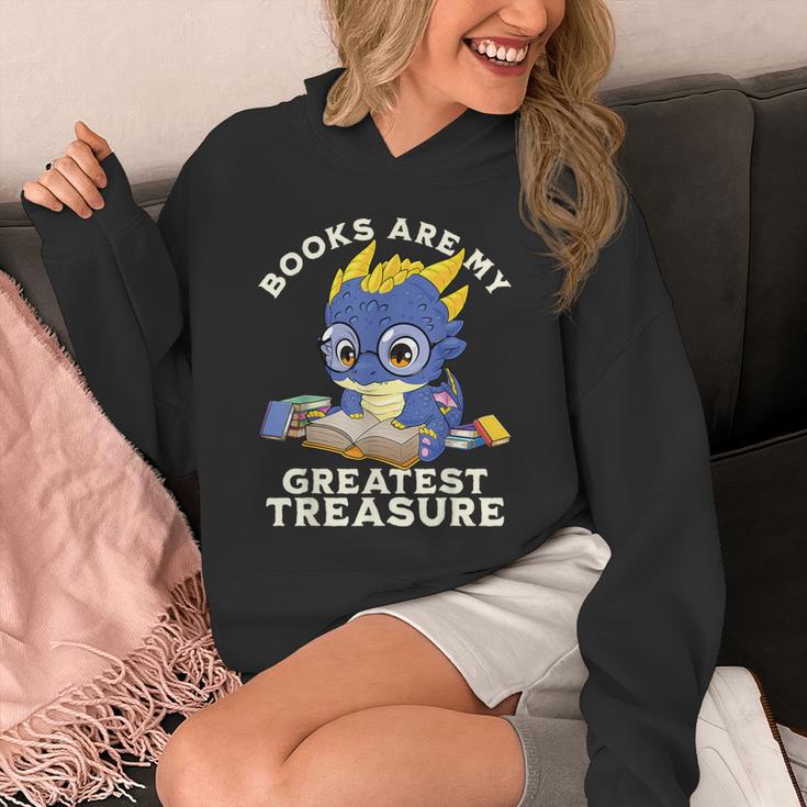 Books Are My Greatest Treasure Kawaii Dragon Reading Books Unisex Hoodie