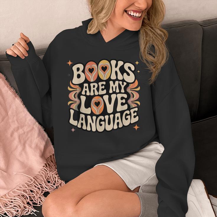 Books Are My Love Language Retro Groovy 70s Book Lover Unisex Hoodie