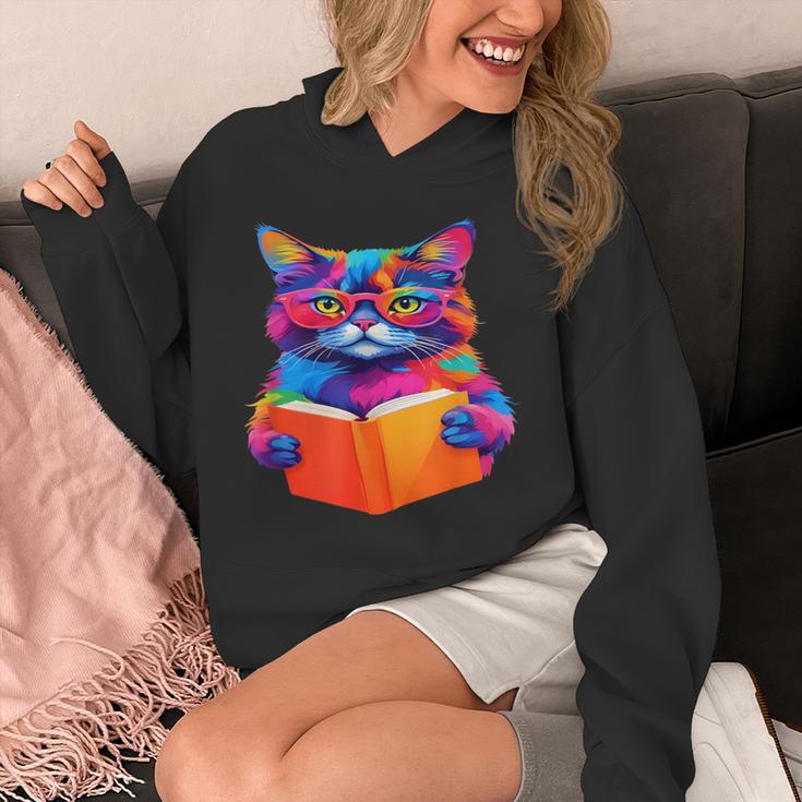 Cat Book Shirt Colorful Cat Reading Book Unisex Hoodie